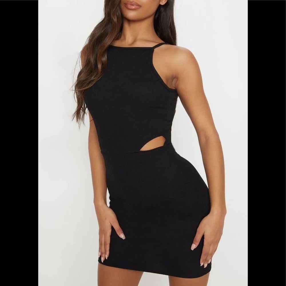 PLT Black High Neck Cut Out Bodycon Dress